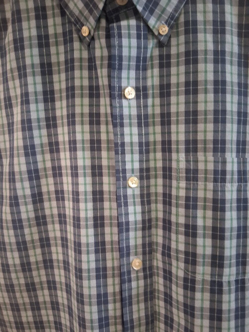 Arrow Men's-Short-Sleeve, Button-Down Shirt-Plaid - Dk Blue, Green, Cream-XL